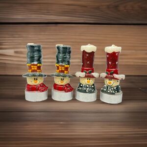 Snowman‎ Tea Light Candles Winter Christmas 4" Set of 4 Cottagecore Tophat